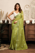 Vastranavya Mehendi Digital Printed Linen Ready To Wear Designer Saree with Unstitched Blouse