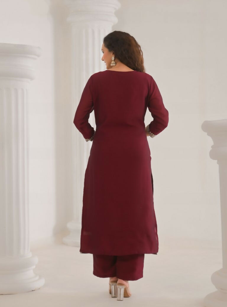 Ethnic Festive Wear Vichitra Silk Wine Stitched Suit With Dupatta - Tanisha