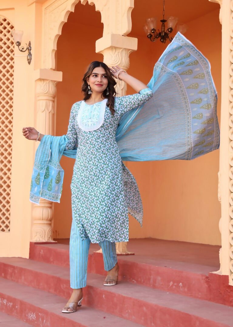 Alvano Women's Kurti with Pant and Dupatta Set for Women's and Girls