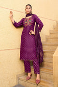 Jyoti Fashion Women's Wine 14KG Rayon Foil Print with Embroidery Kurta Set