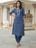 Aramya Straight Soft Cotton Floral Print Women's Kurta - Blue