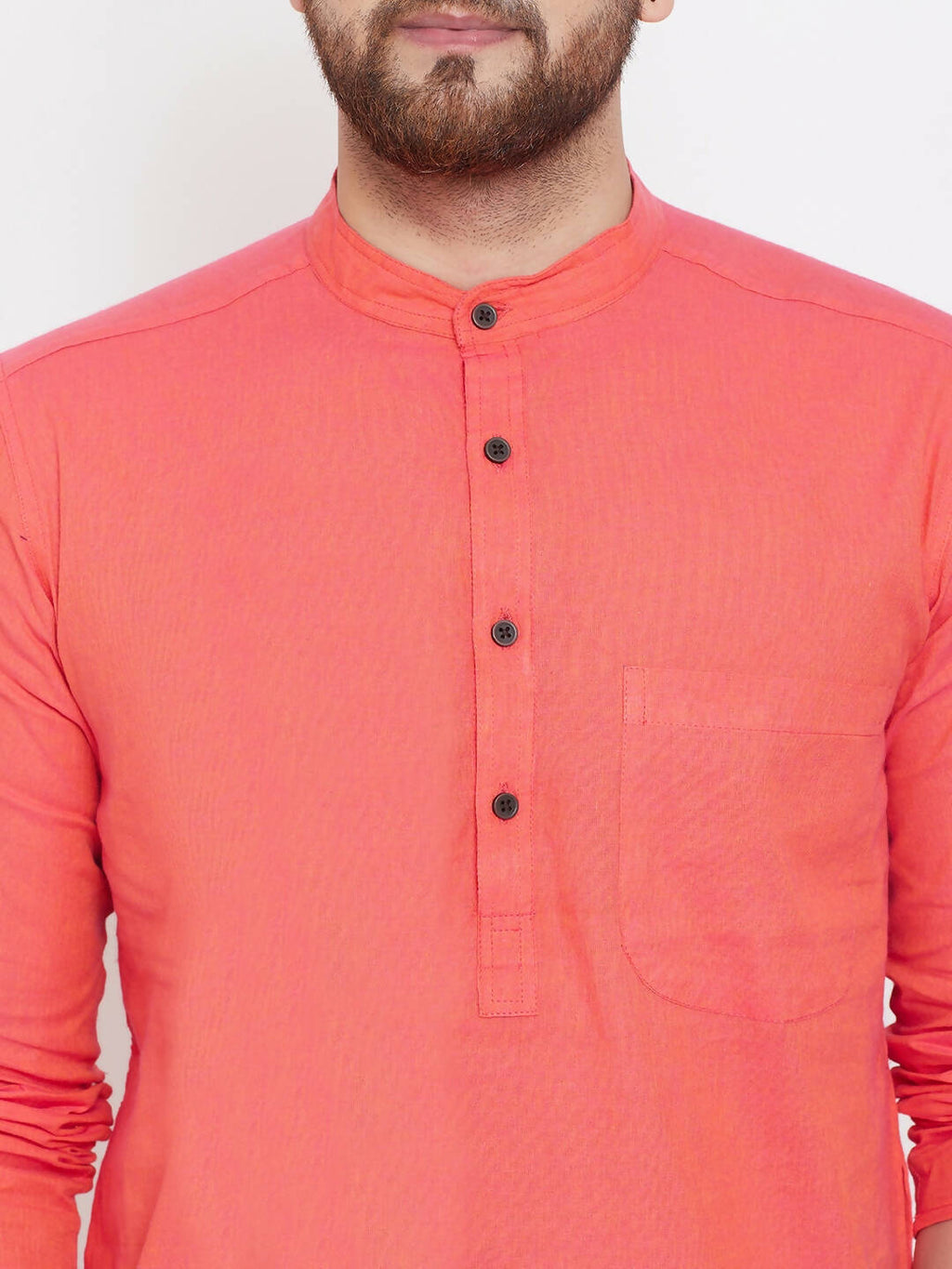 Even Apparels Red Pure Cotton Men's Kurta With Band Collar
