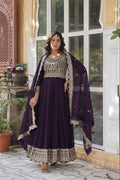 Vastranavya Faux Blooming with Embroidery Zari Sequins-work Gown & Dupatta - Purple
