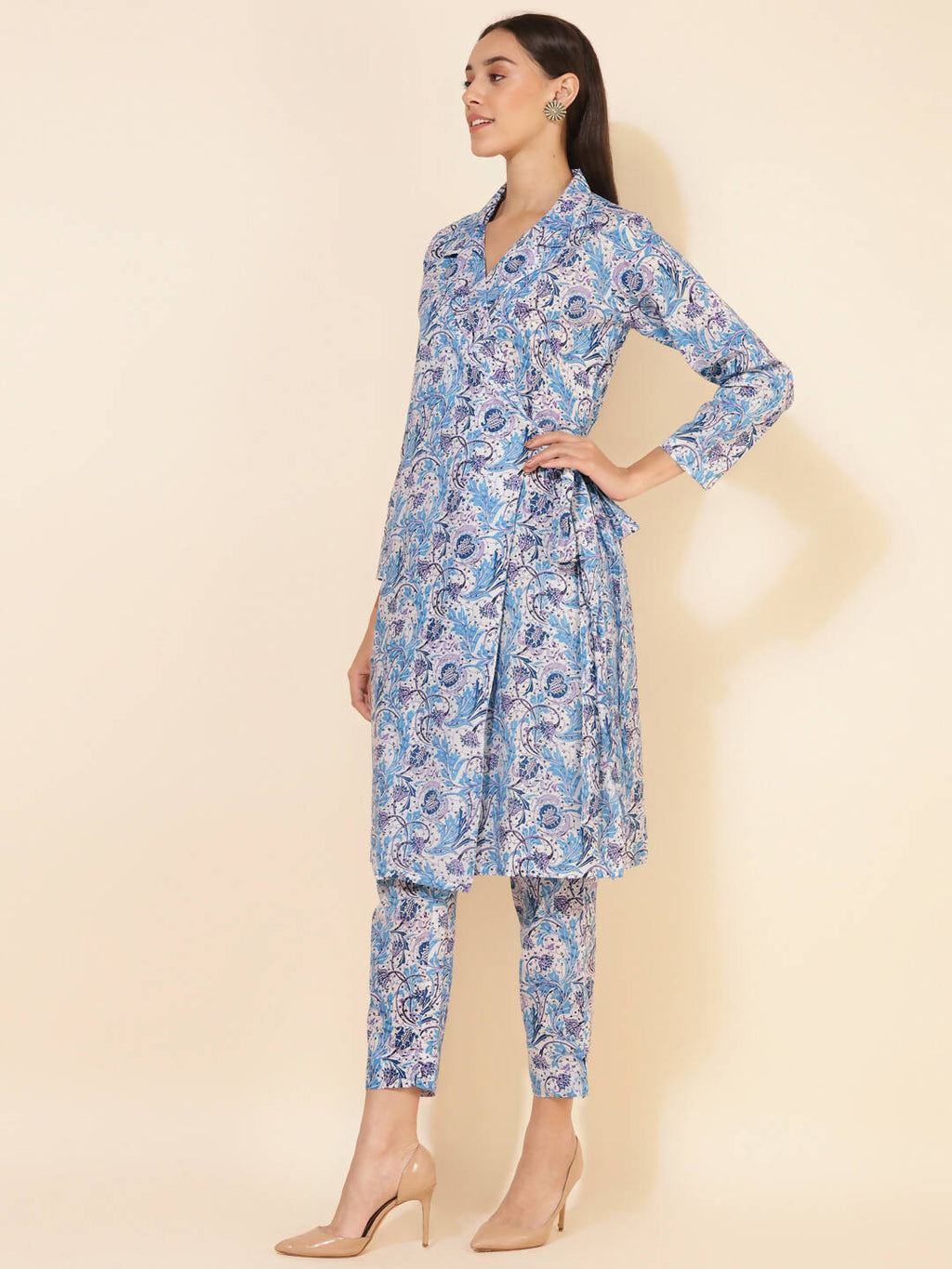 Janasya Women's White Cotton Floral Printed Casual Wrap Style Co-ords