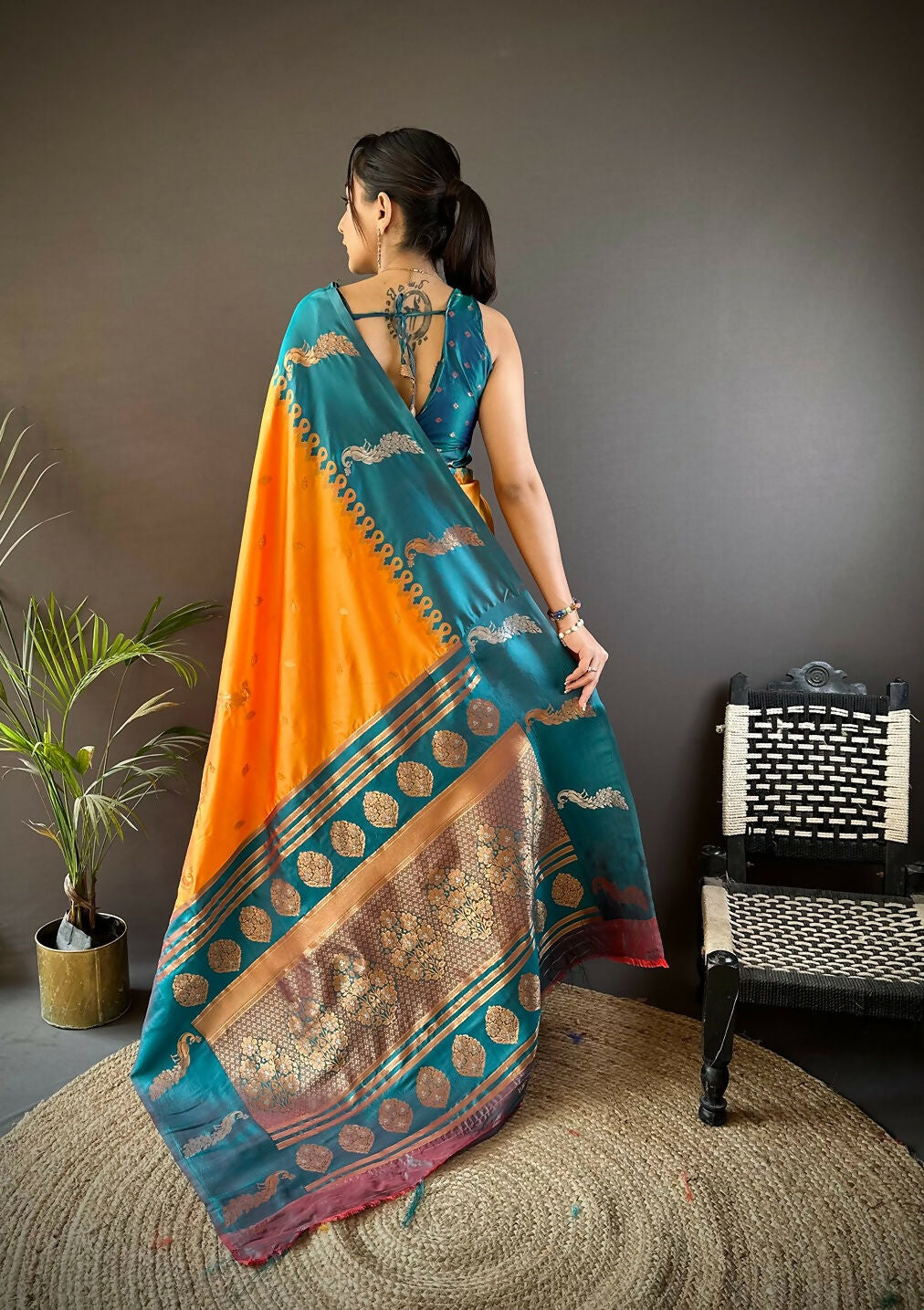 Joban Fashion Teal Peacock,Butti Banarasi Silk Sarees