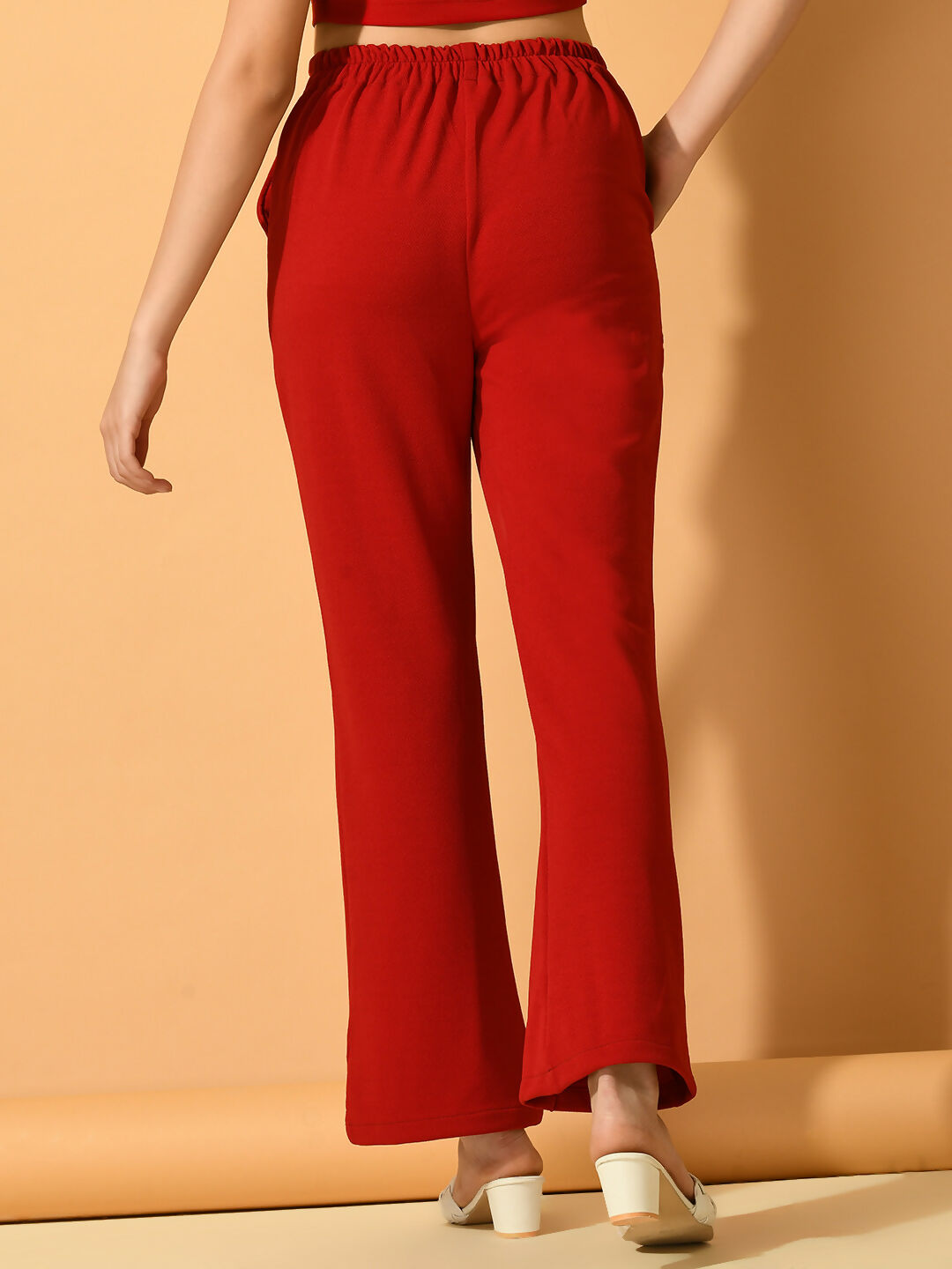 Myshka Women's Red Solid Top With Trousers