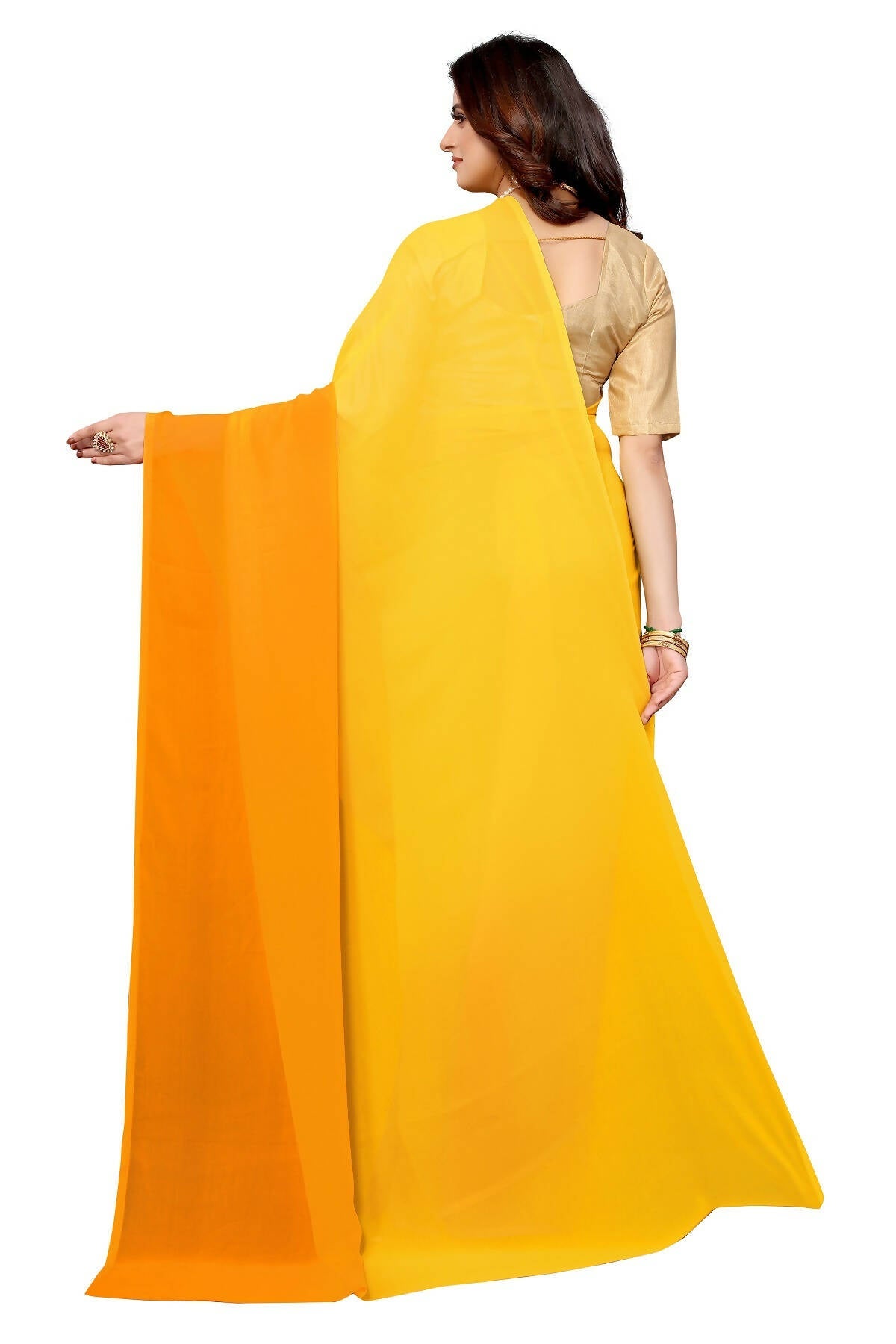 Vamika Yellow Half N Half Georgette Saree