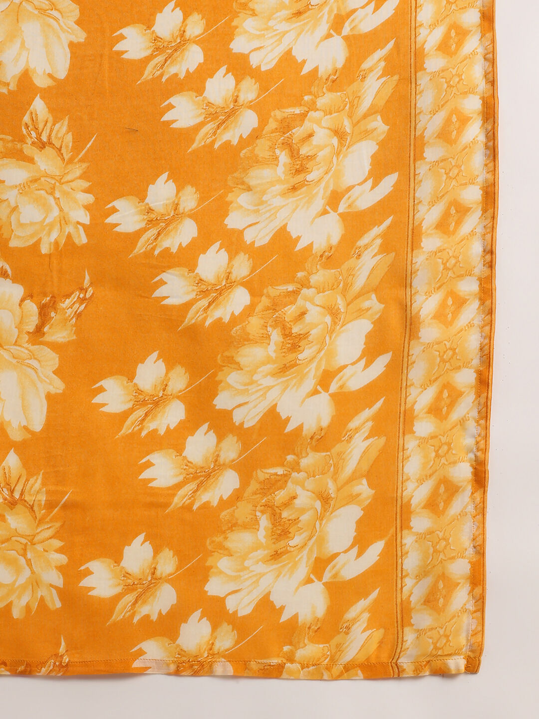Aavyora Women Mustard Yellow Floral Printed Kurta with Chevron Printed Pants & Dupatta Set