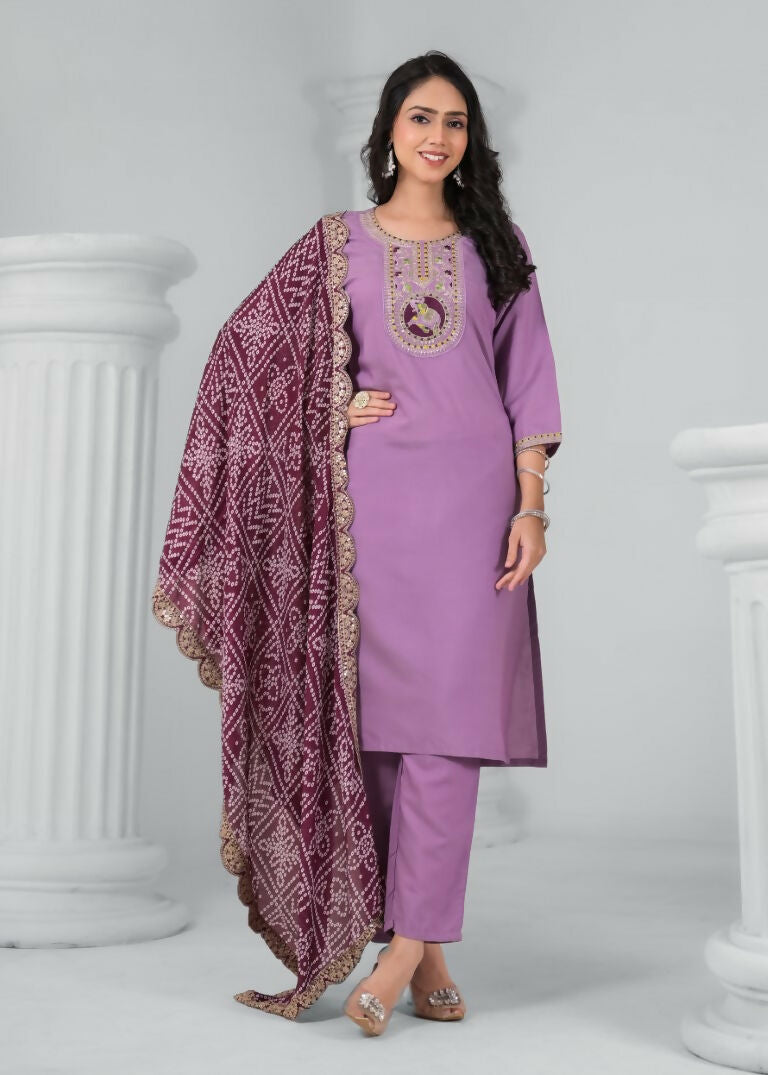 Ethnic Festive Wear Rayon Wine Stitched Suit With Dupatta - Tanisha