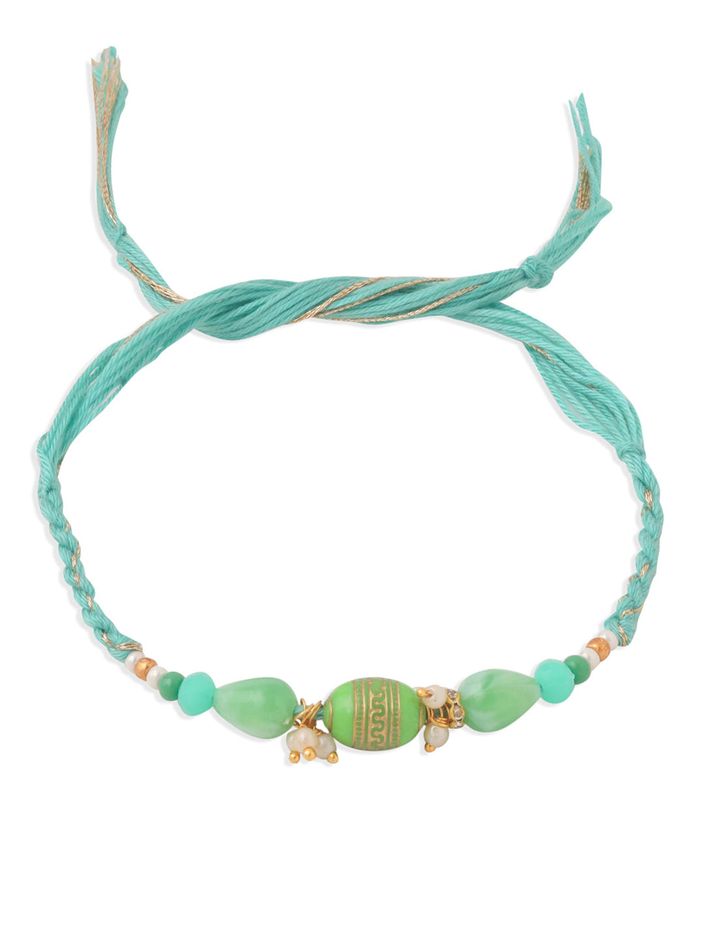 NVR Set of 2 Green Artificial Beads Bhaiya Bhabhi Rakhi with Roli Chawal Chandan & Mishri