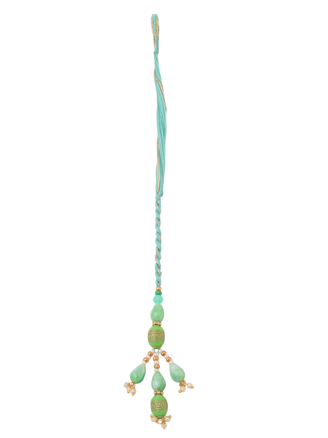 NVR Set of 2 Green Artificial Beads Bhaiya Bhabhi Rakhi with Roli Chawal Chandan & Mishri