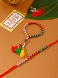 NVR Multicolor Artificial Beads Set of 2 Bhaiya Bhabhi Rakhi with Roli Chawal Chandan & Mishri
