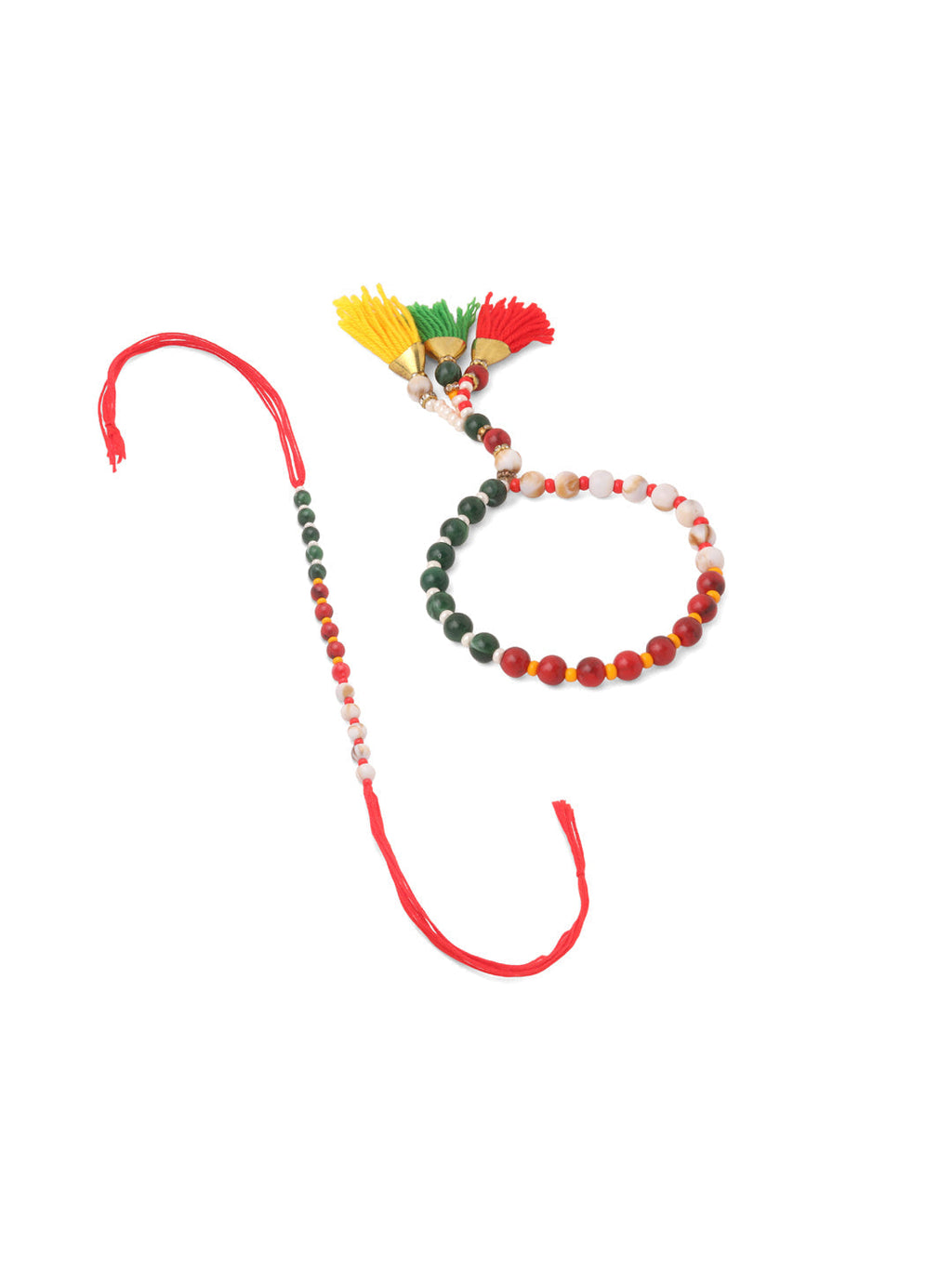 NVR Multicolor Artificial Beads Set of 2 Bhaiya Bhabhi Rakhi with Roli Chawal Chandan & Mishri