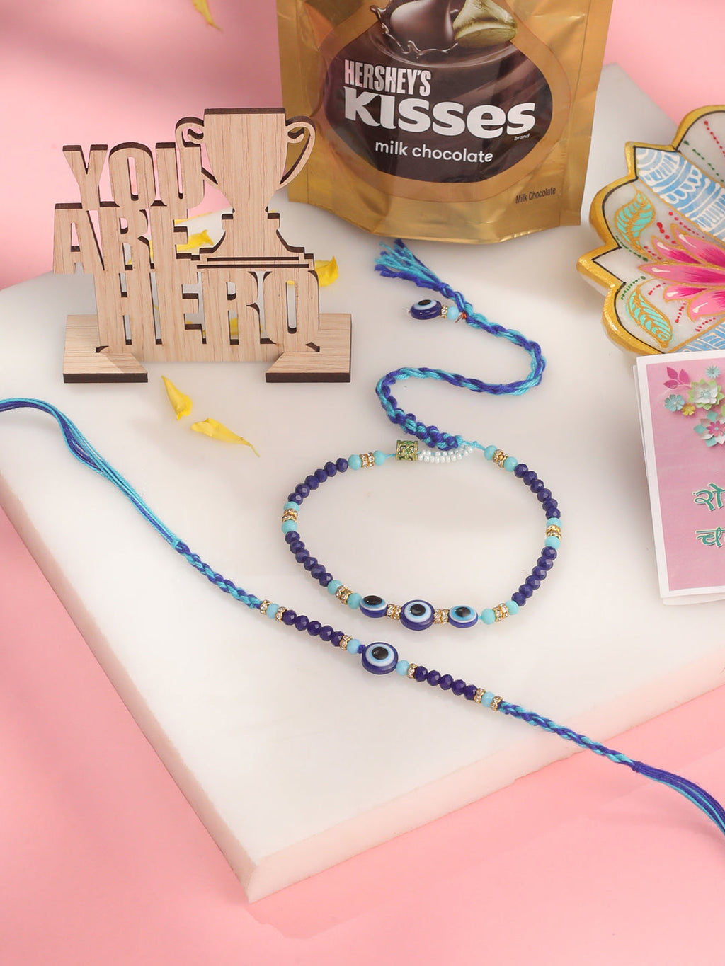 NVR Set of 2 Blue Evil Eye Artificial Beads Bhaiya Bhabhi Rakhi Combo