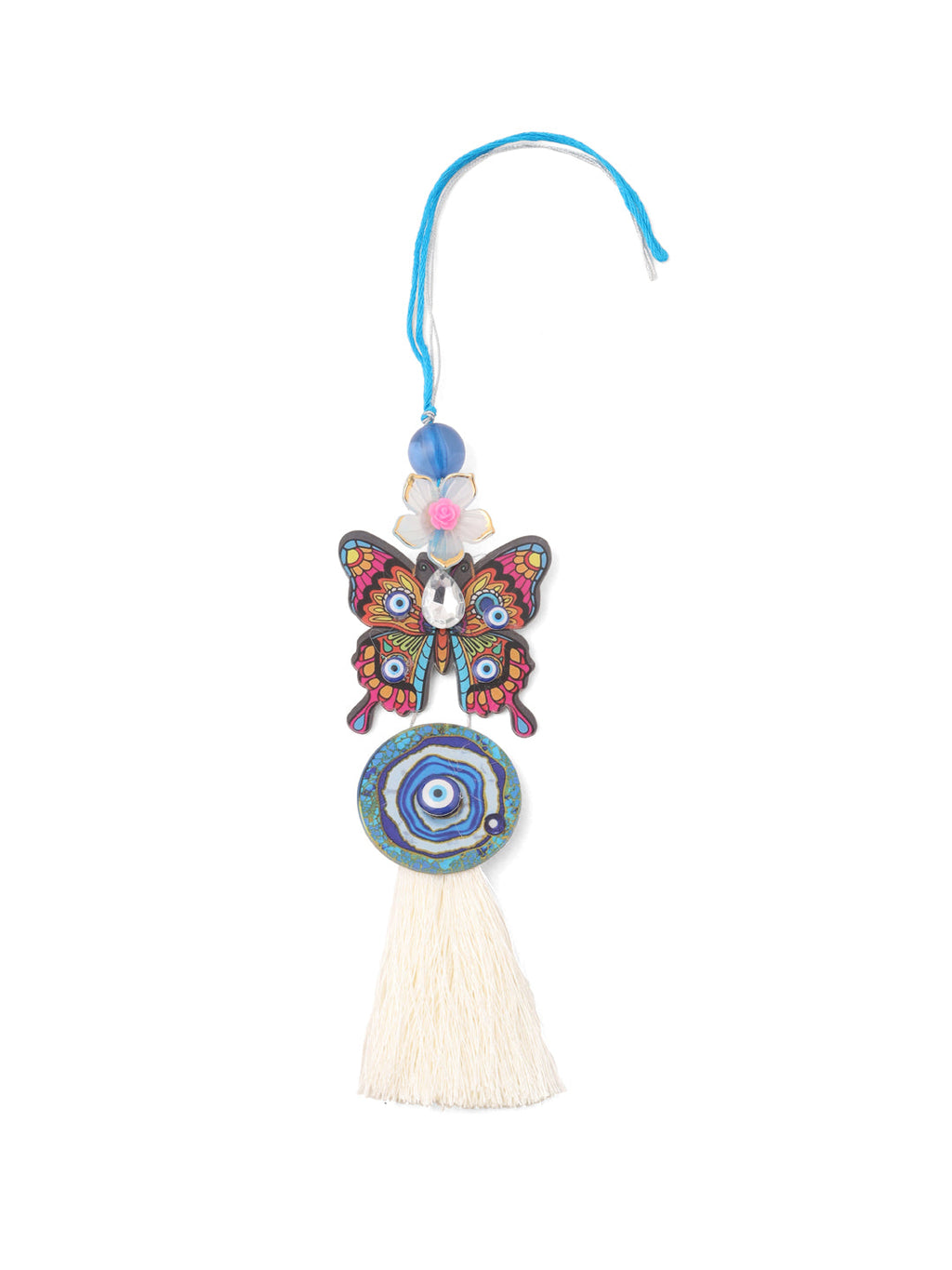 NVR Blue Evil Eye Artificial Beads Set of 2 Bhaiya Bhabhi Rakhi with Roli Chawal Chandan & Mishri