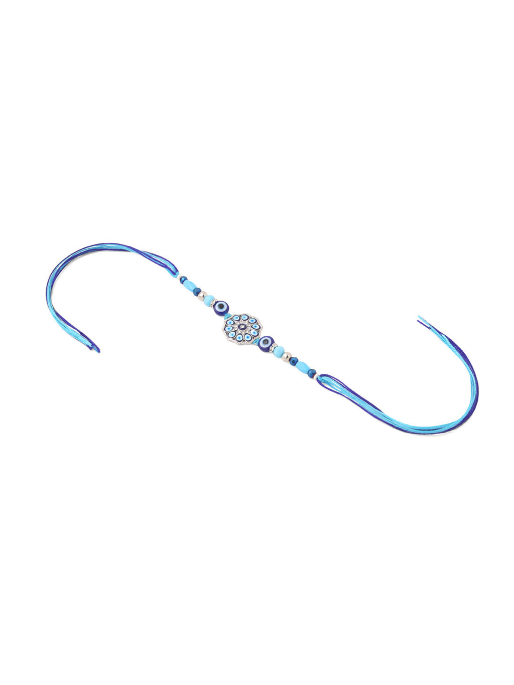 NVR Set of 2 Blue Evil Eye Floral Design Bhaiya Bhabhi Rakhi Combo