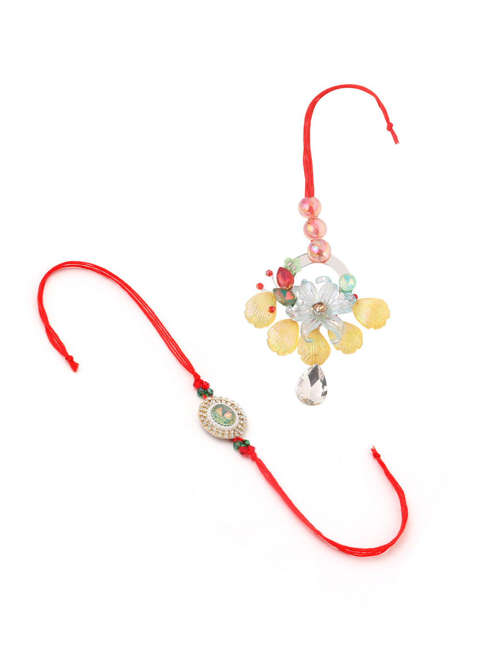 NVR Multicolor Artificial Stones & Beads Set of 2 Bhaiya Bhabhi Rakhi with Roli Chawal Chandan & Mishri
