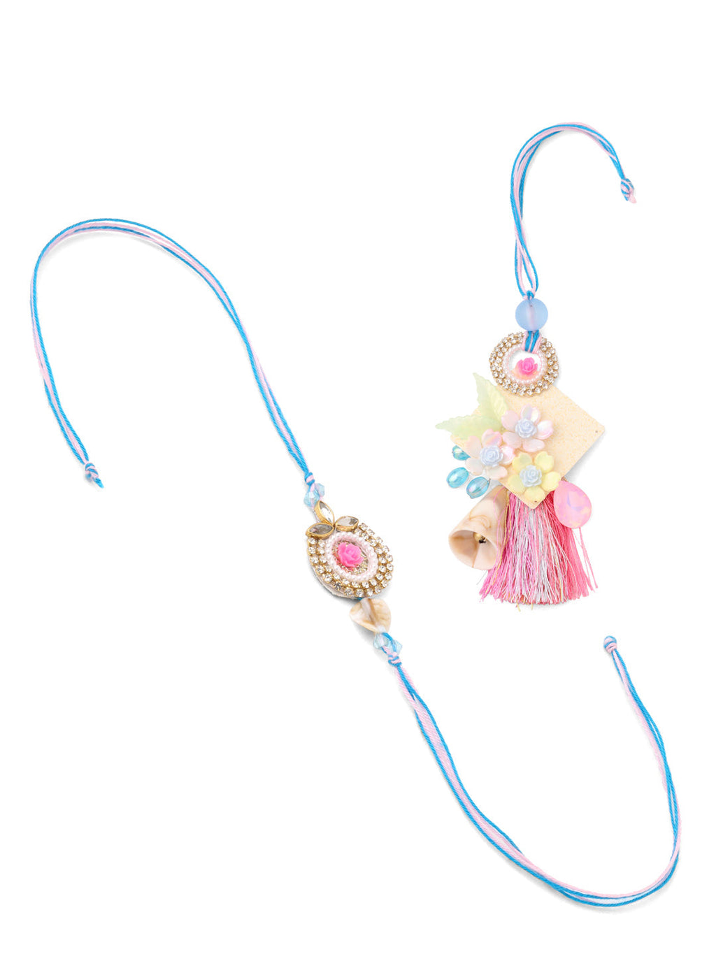 NVR Set of 2 Multicolor Artificial Stones & Beads Floral Design Bhaiya Bhabhi Rakhi Combo