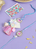 NVR Set of 2 Multicolor Artificial Stones & Beads Floral Design Bhaiya Bhabhi Rakhi with Roli Chawal Chandan & Mishri