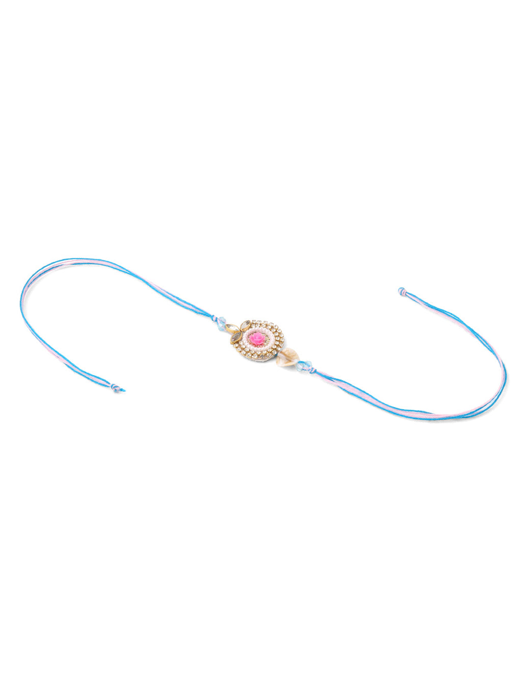 NVR Set of 2 Multicolor Artificial Stones & Beads Floral Design Bhaiya Bhabhi Rakhi with Roli Chawal Chandan & Mishri