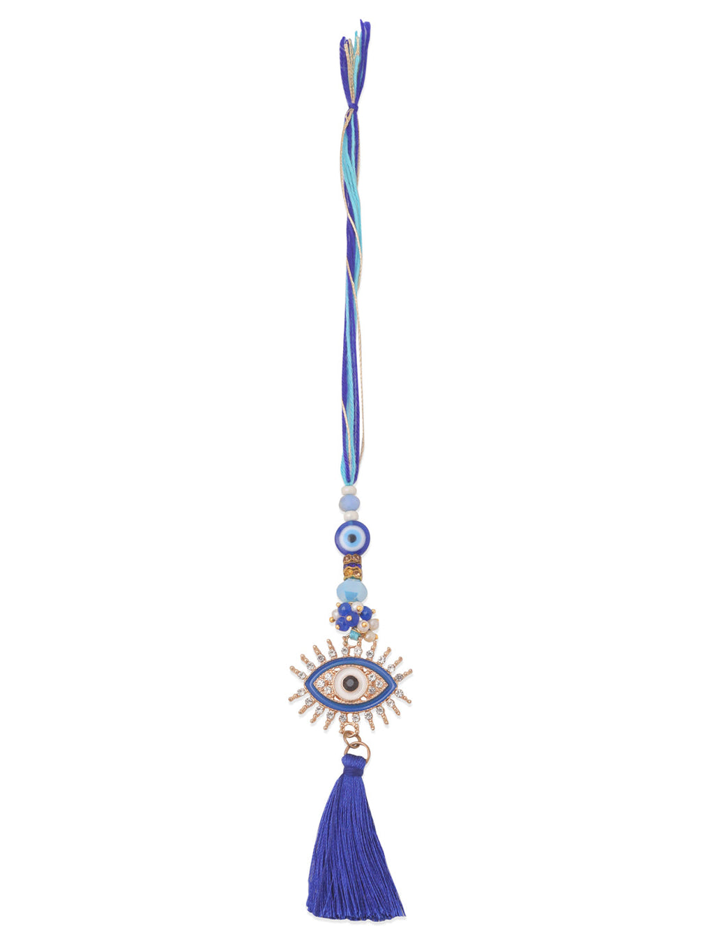 NVR Set of 2 Blue Evil Eye Artificial Stones & Beads Bhaiya Bhabhi Rakhi Combo
