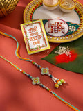NVR Set of 2 Multicolor Artificial Stones & Beads Floral Bhaiya Bhabhi Rakhi with Roli Chawal Chandan & Mishri