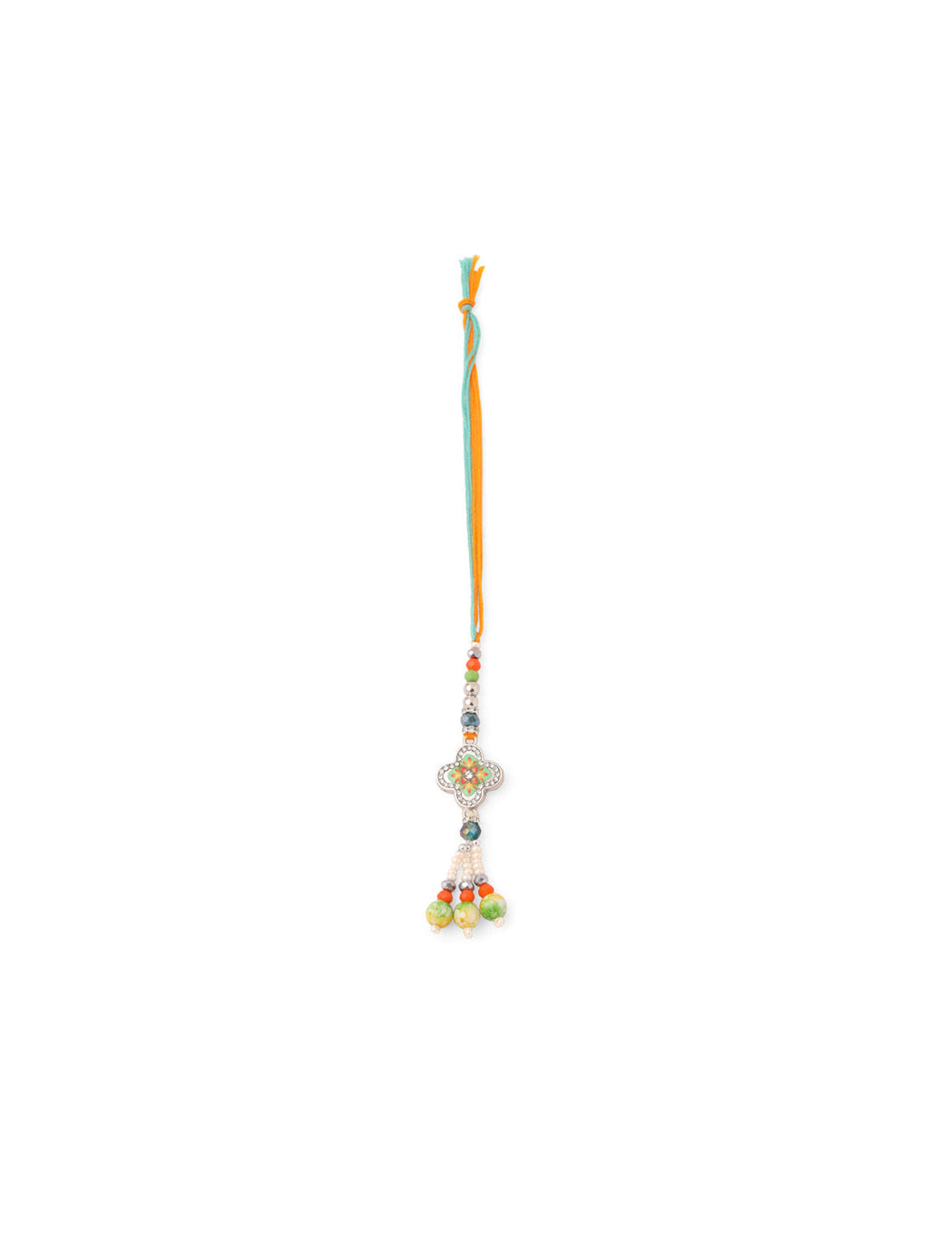 NVR Set of 2 Multicolor Artificial Stones & Beads Floral Bhaiya Bhabhi Rakhi with Roli Chawal Chandan & Mishri
