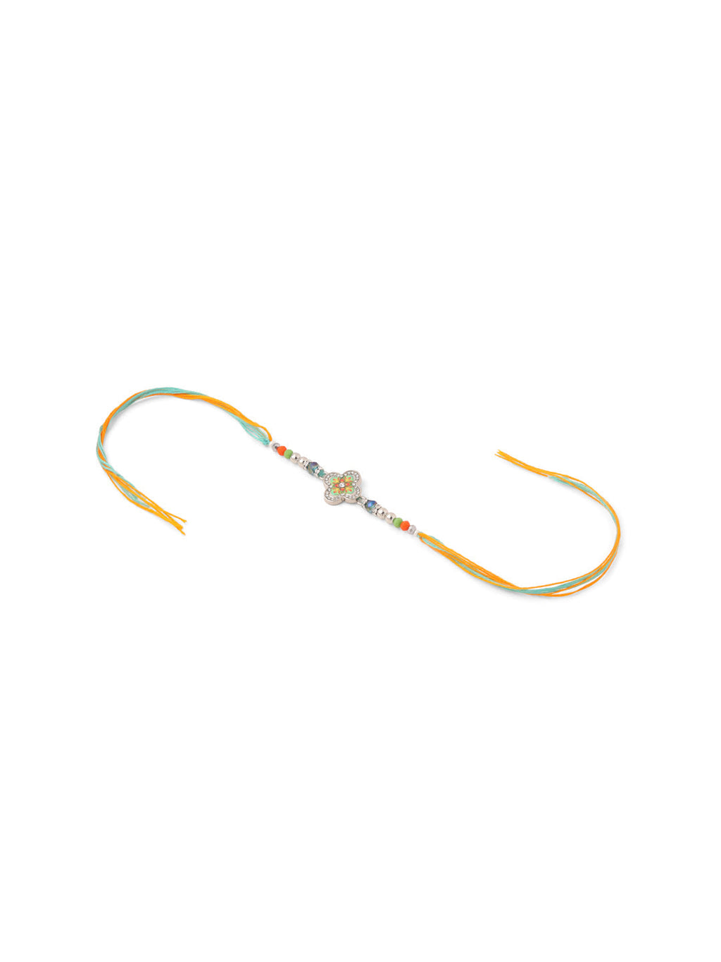 NVR Set of 2 Multicolor Artificial Stones & Beads Floral Bhaiya Bhabhi Rakhi with Roli Chawal Chandan & Mishri
