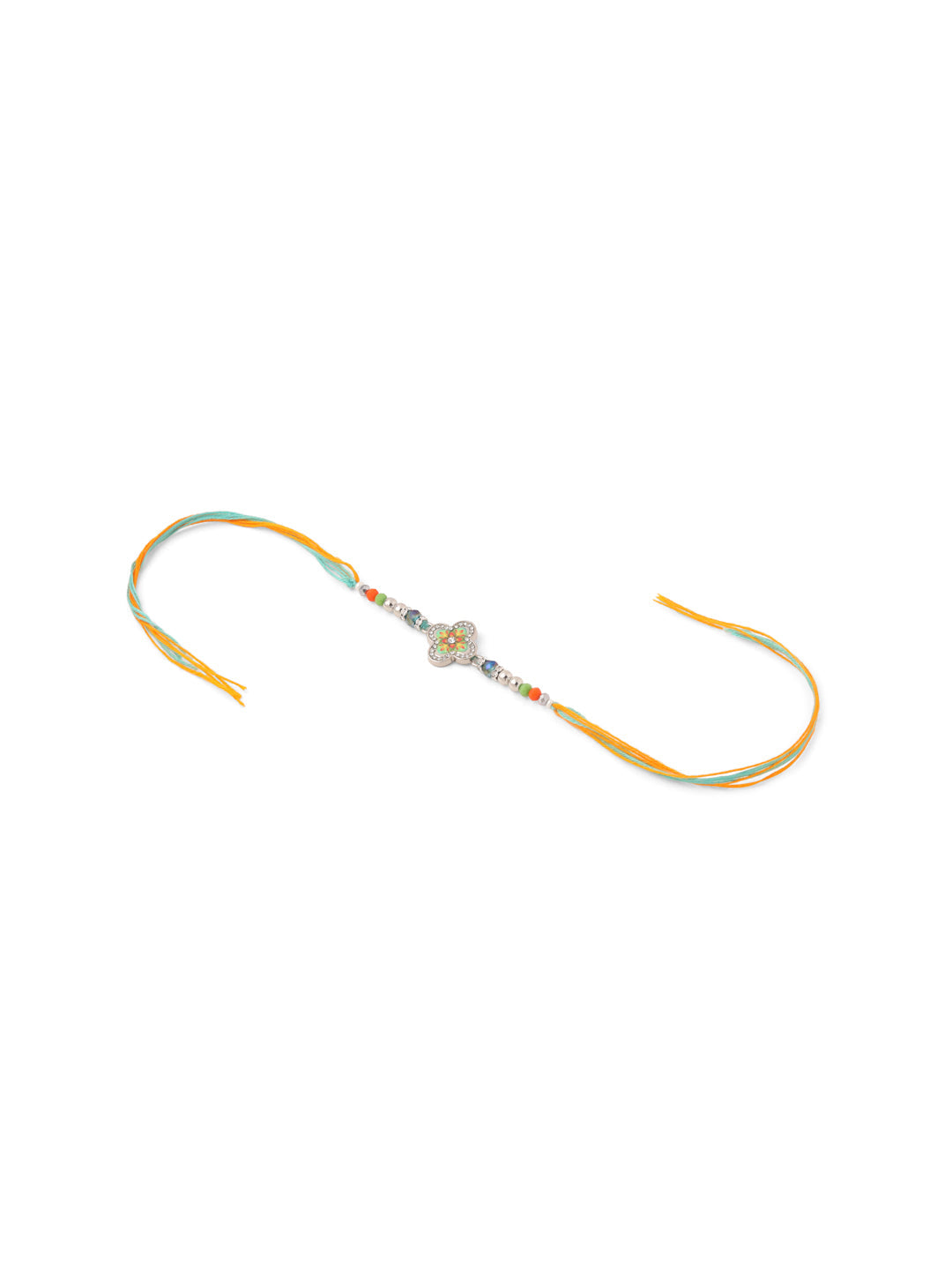 NVR Set of 2 Multicolor Artificial Stones & Beads Floral Bhaiya Bhabhi Rakhi with Roli Chawal Chandan & Mishri