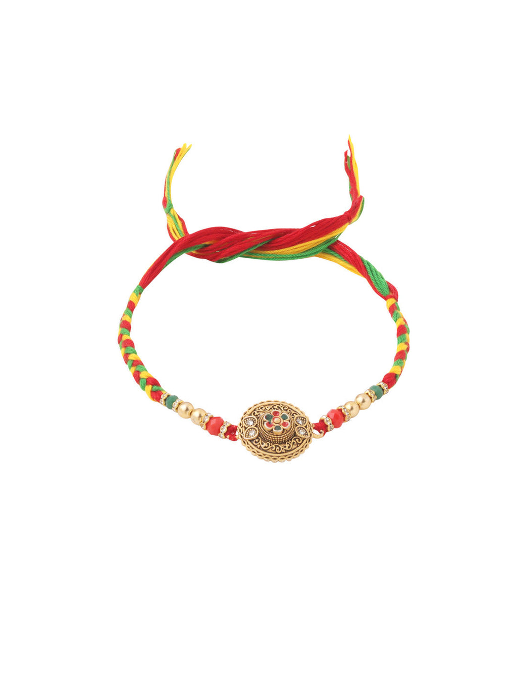 NVR Men Set of 2 Multicolor Floral Design Artificial Stones Thread Rakhi with Roli Chawal Chandan & Mishri