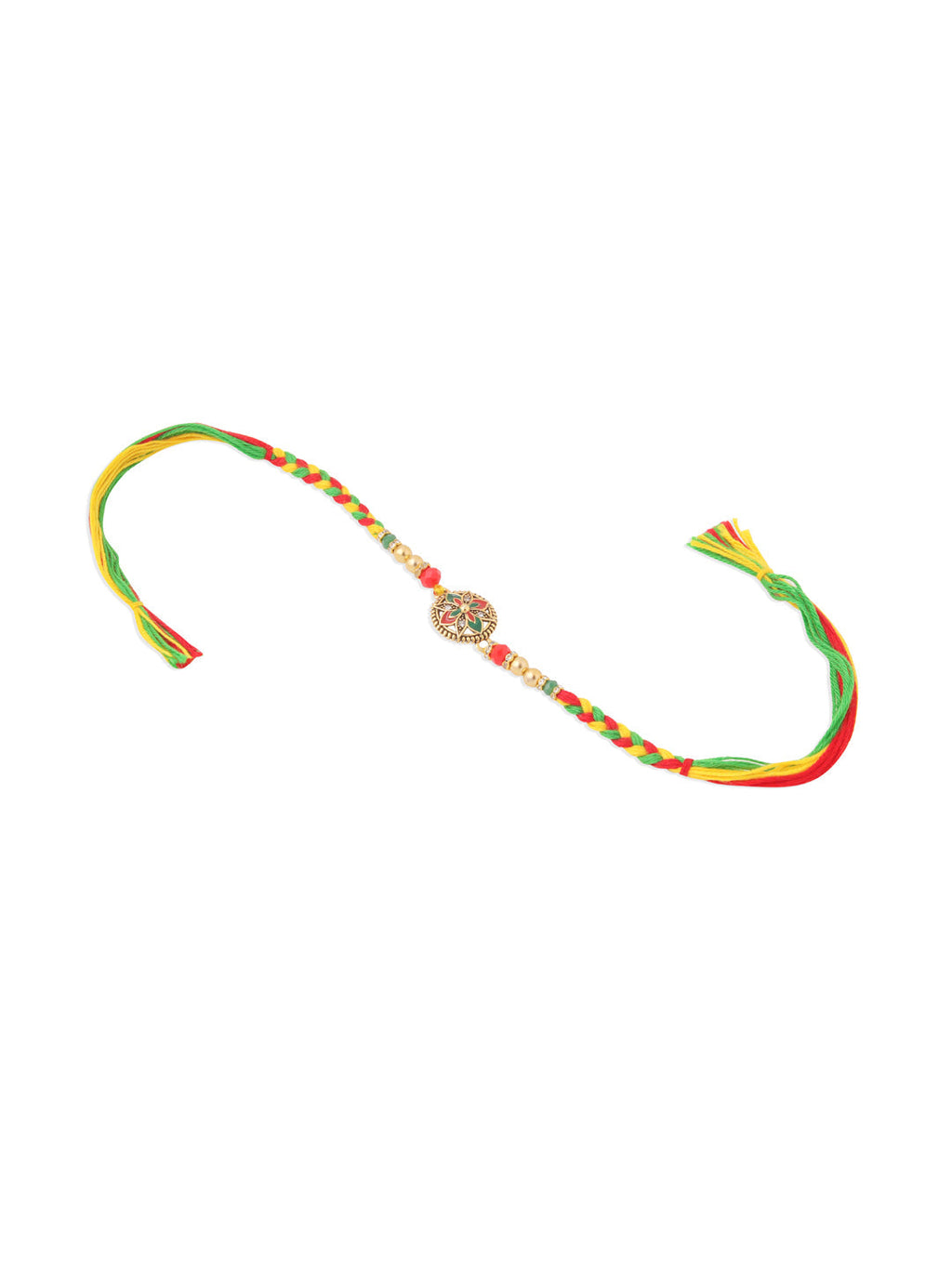 NVR Men Set of 2 Multicolor Floral Design Artificial Stones Thread Rakhi with Roli Chawal Chandan & Mishri