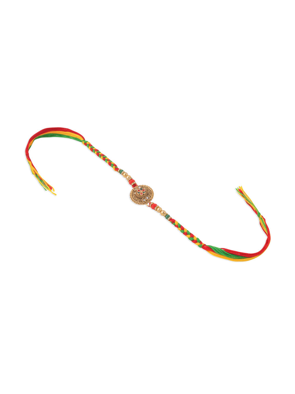 NVR Men Set of 2 Multicolor Floral Design Artificial Stones Thread Rakhi with Roli Chawal Chandan & Mishri
