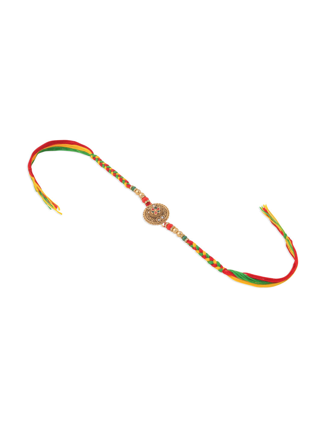 NVR Men Set of 2 Multicolor Floral Design Artificial Stones Thread Rakhi with Roli Chawal Chandan & Mishri