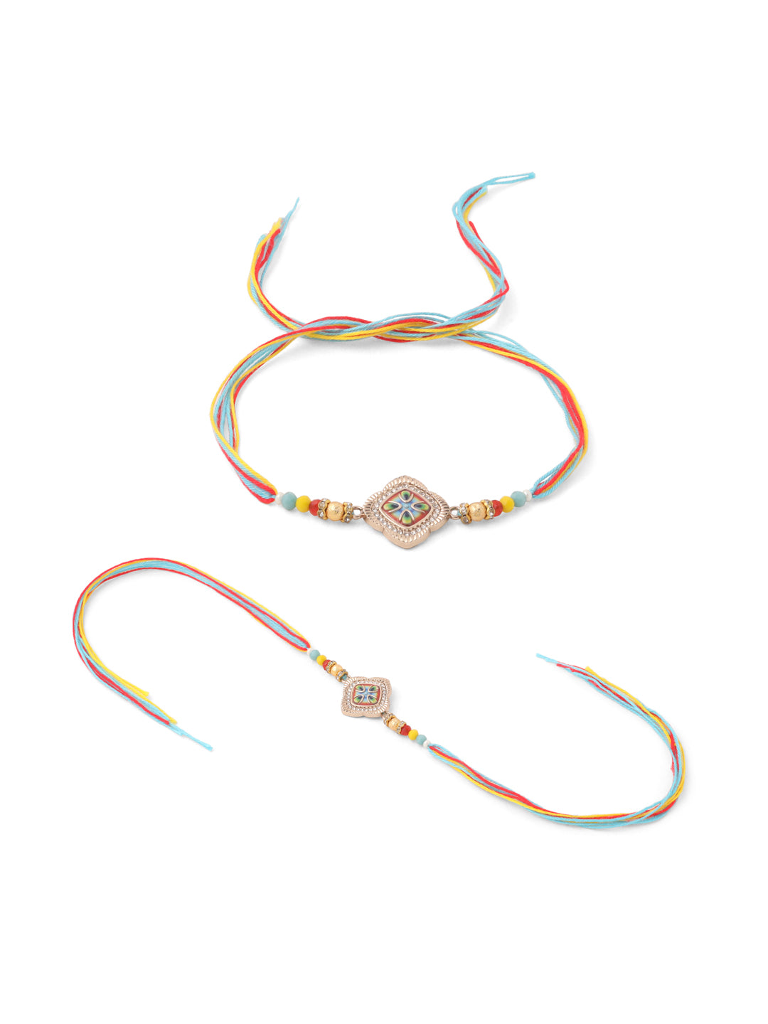 NVR Men Set of 2 Multicolor Artificial Stones Thread Rakhi with Roli Chawal Chandan & Mishri