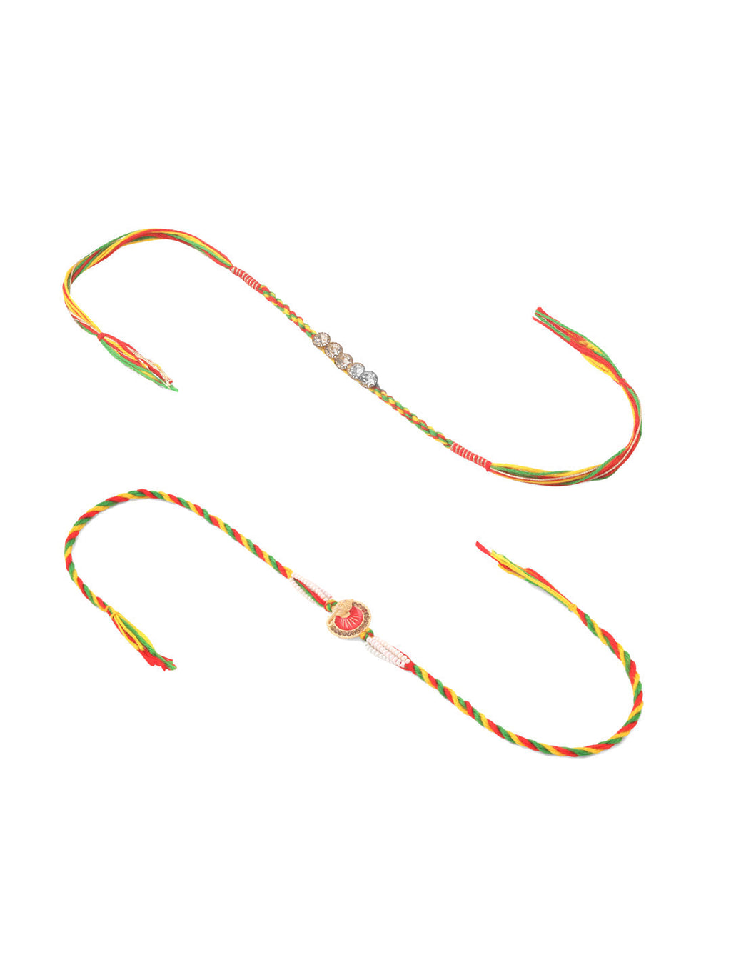 NVR Men Set of 2 Religious Designer Multicolor Artificial Stones Thread Rakhi with Roli Chawal Chandan & Mishri
