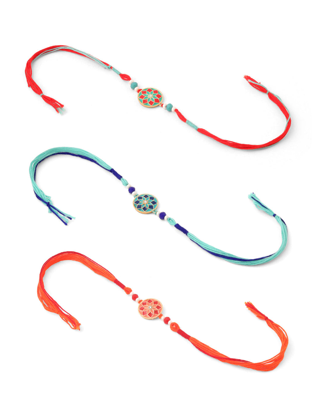 NVR Men Set of 3 Floral Design Multicolor Artificial Beads Thread Rakhi Combo