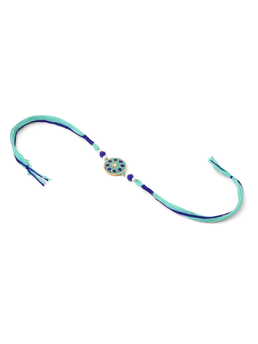 NVR Men Set of 3 Floral Design Multicolor Artificial Beads Thread Rakhi with Roli Chawal Chandan & Mishri