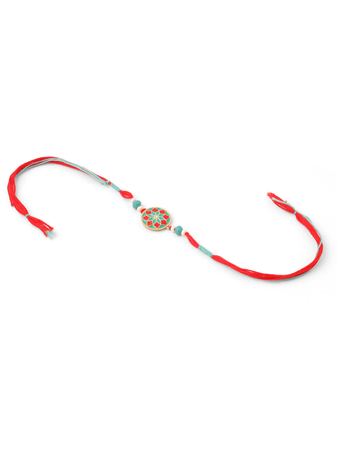 NVR Men Set of 3 Floral Design Multicolor Artificial Beads Thread Rakhi with Roli Chawal Chandan & Mishri