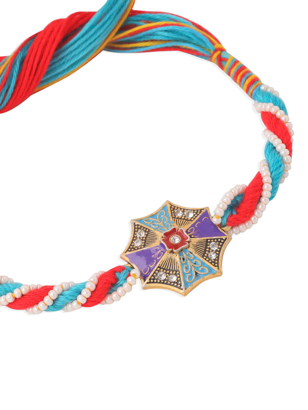 NVR Men Floral Design Multicolor Artificial Stones & Pearls Thread Rakhi Combo