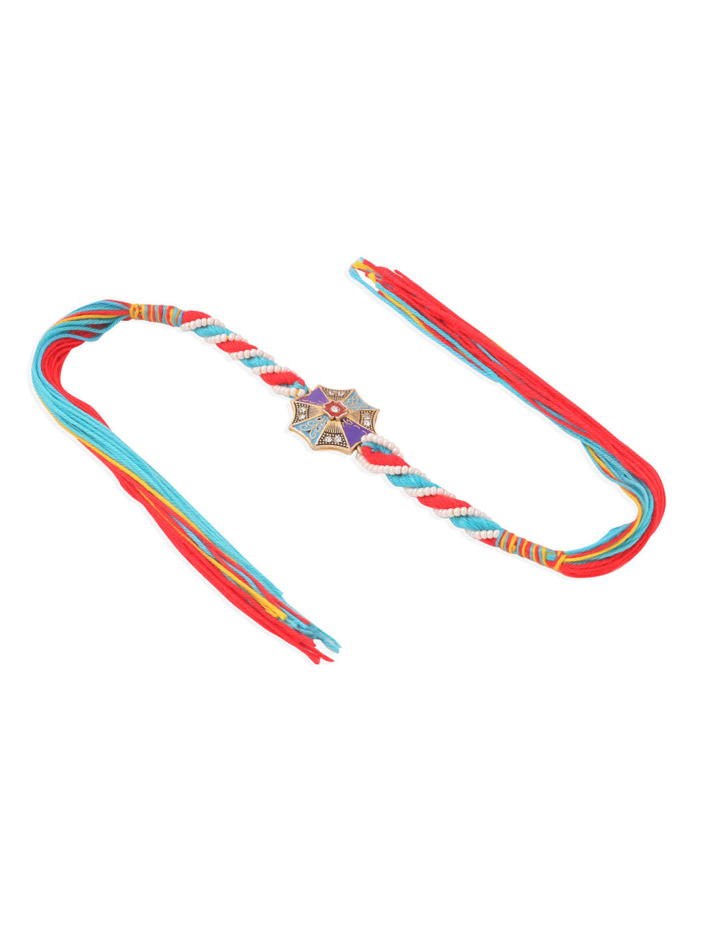 NVR Men Floral Design Multicolor Artificial Stones & Pearls Thread Rakhi with Roli Chawal Chandan & Mishri