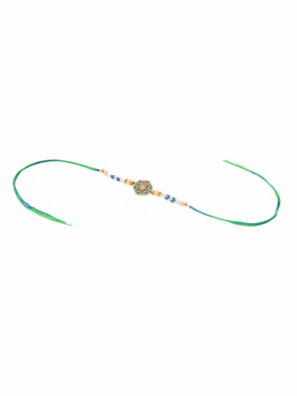 NVR Men Peacock Design Multicolor Artificial Stones & Pearls Thread Rakhi with Roli Chawal Chandan & Mishri