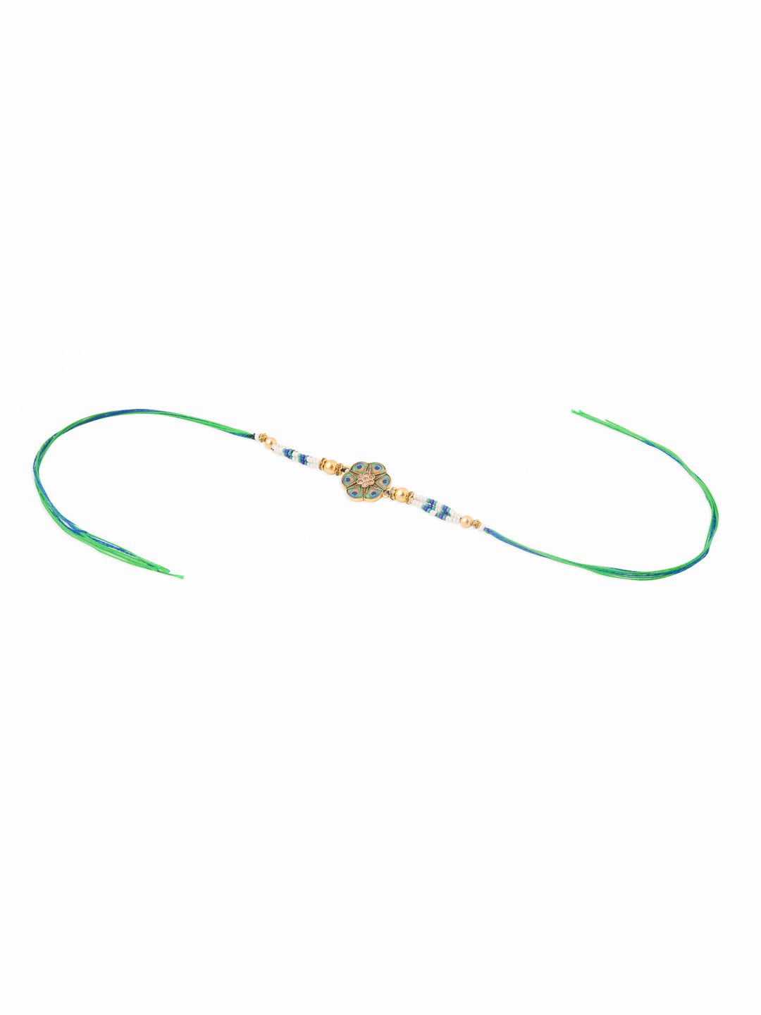 NVR Men Peacock Design Multicolor Artificial Stones & Pearls Thread Rakhi with Roli Chawal Chandan & Mishri