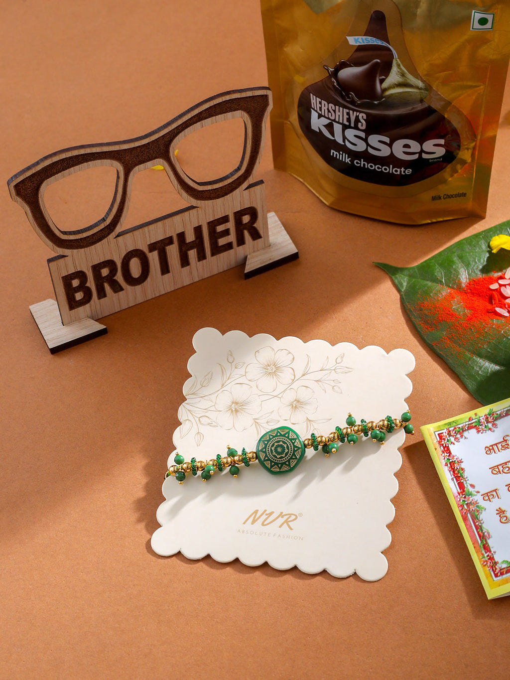 NVR Men Green Artificial Beads Round Shape Thread Rakhi, Combo for Rakshabandhan