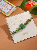 NVR Men Green Artificial Beads Round Shape Thread Rakhi with Roli Chawal Chandan & Mishri