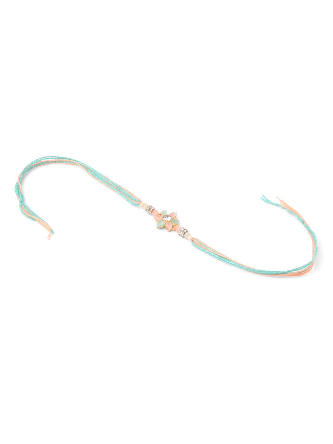 NVR Men Set of 3 Floral Design Multicolor Artificial Stones & Pearls Thread Rakhi Combo