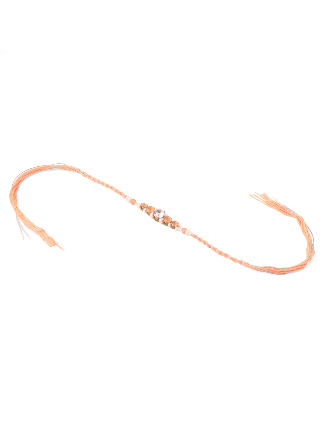 NVR Men Set of 3 Floral Design Multicolor Artificial Stones & Pearls Thread Rakhi with Roli Chawal Chandan & Mishri