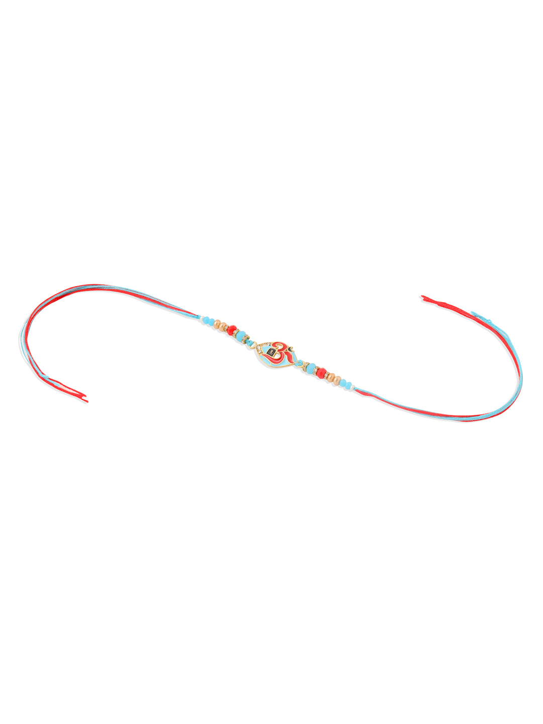 NVR Men Red & Blue Artificial Stones and Beads Om Thread Rakhi Combo
