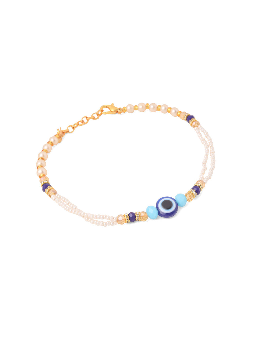 NVR Set of 2 Blue Evil Eye Artificial Stones & Beads Bhaiya Bhabhi Rakhi with Roli Chawal Chandan & Mishri
