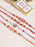 NVR Men Set of 4 Floral Design Multicolor Artificial Stones and Beads Thread Rakhi with Roli Chawal Chandan & Mishri