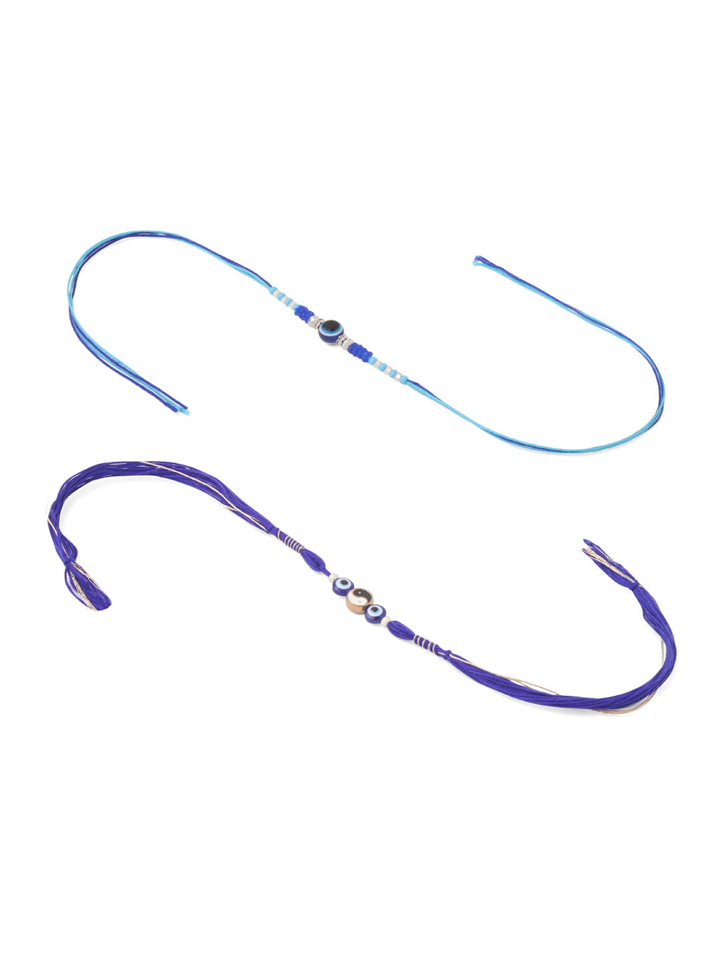 NVR Men Set of 2 Blue Evil Eye Artificial Beads Thread Rakhi with Roli Chawal Chandan & Mishri